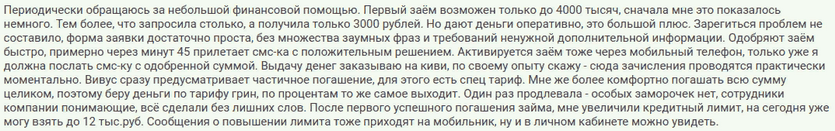 Отзыв клиента о займе по СМС